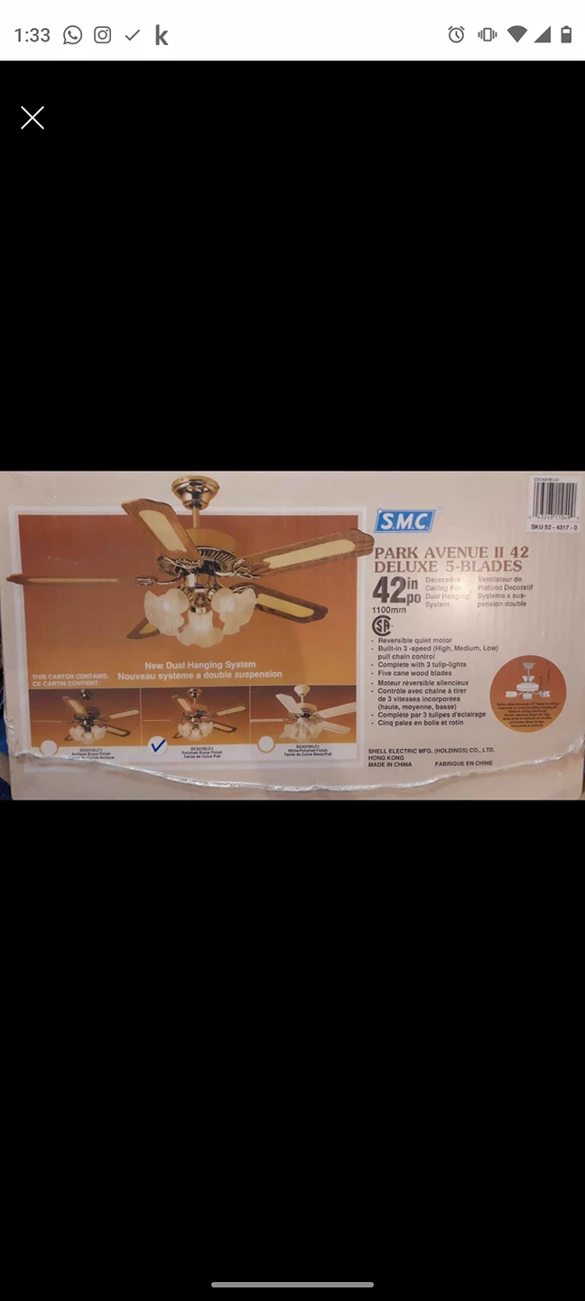 SMC Park Avenue, 5 Blade Ceiling Fan, Wood,Adjustable Speed, New thumbnail