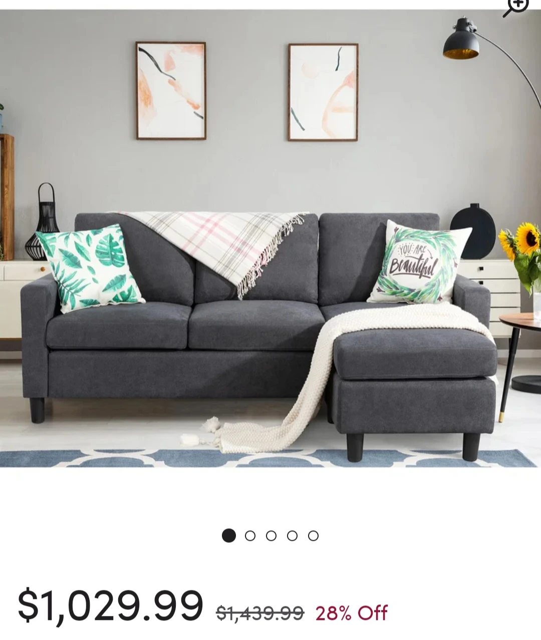 Convertible sectional sofa couch 3 seat modern shaped L - photo 2