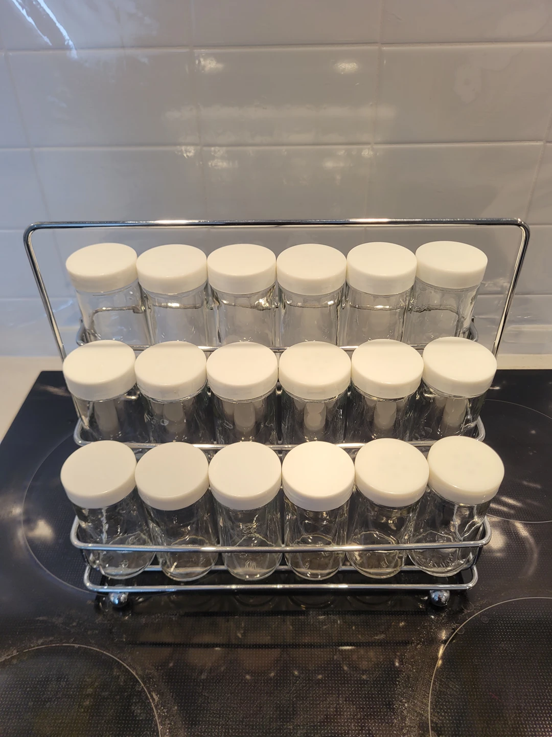 18pc glass spice jars and rack set for sale!