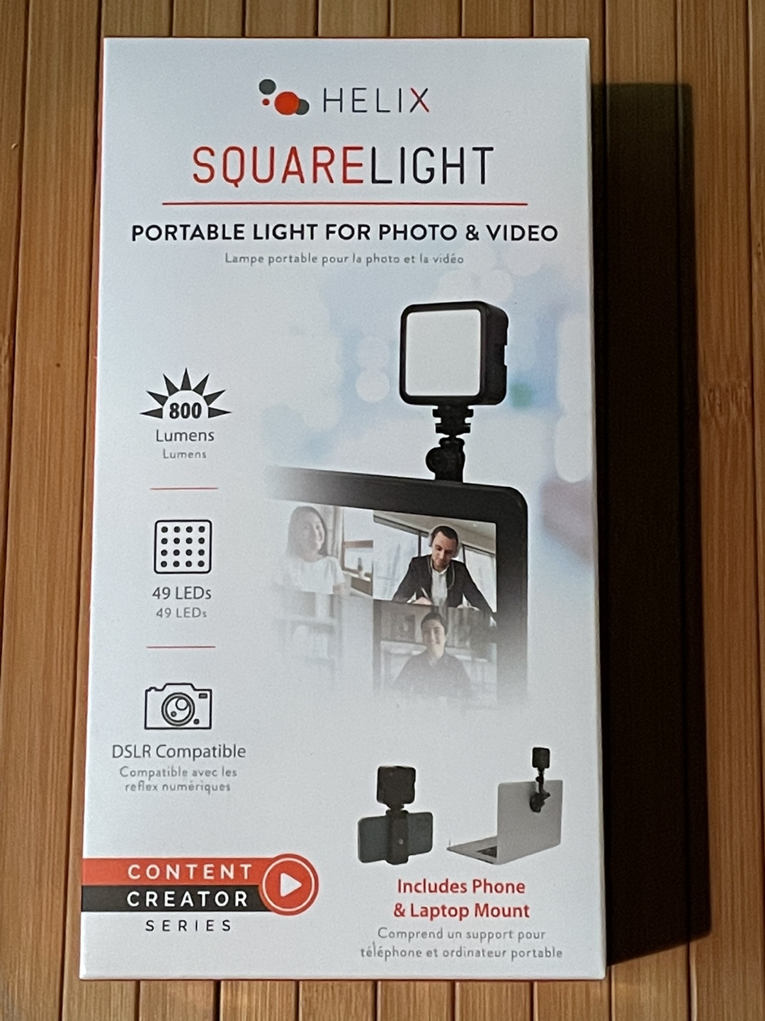 Helix Squarelight external LED light for video thumbnail