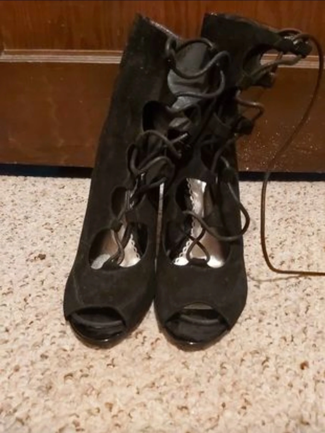 BEBE lace up suede heel booties image indicator(2)