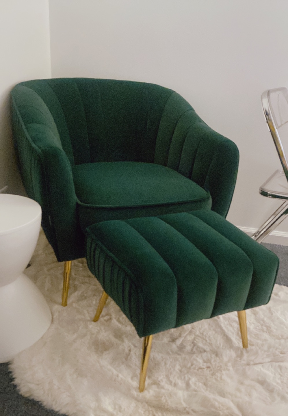 velvet sofa with ottoman