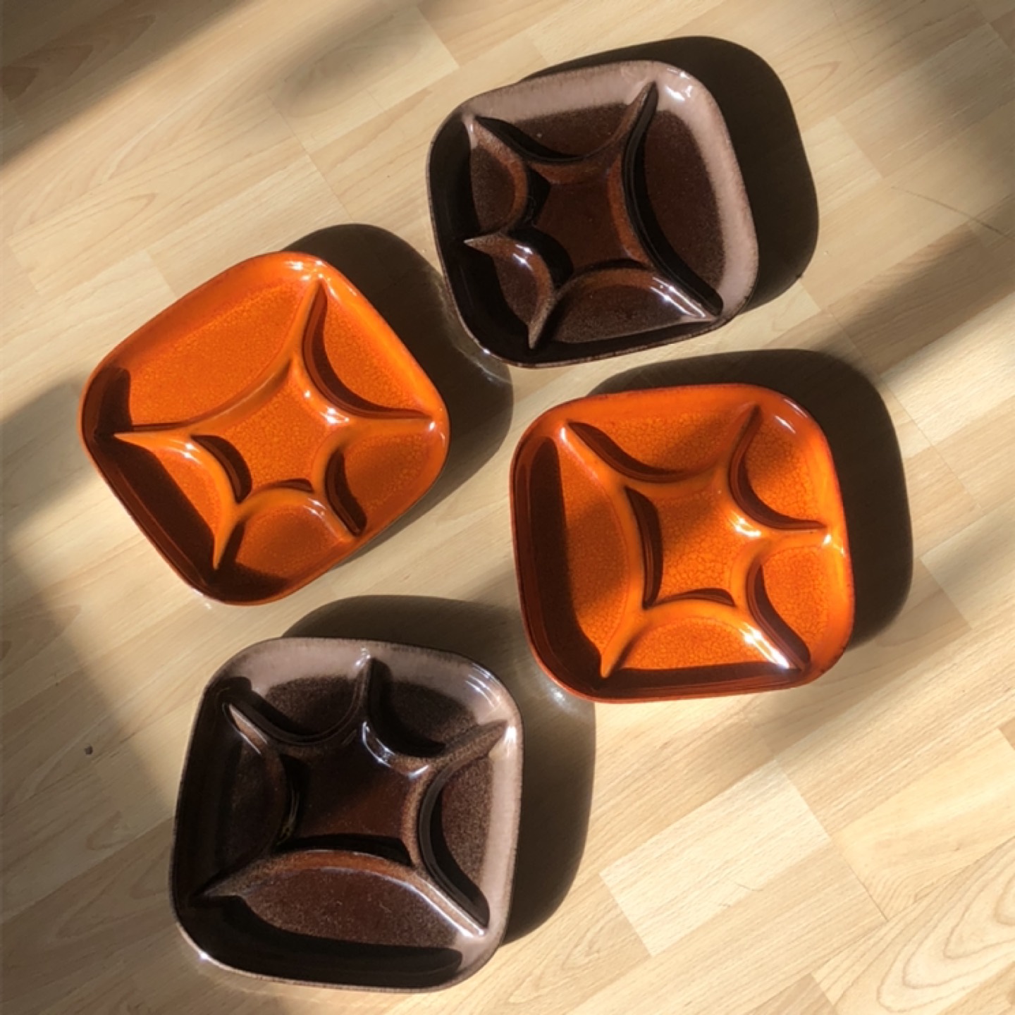 Vintage Brown and Orange Divided Plates - photo 3
