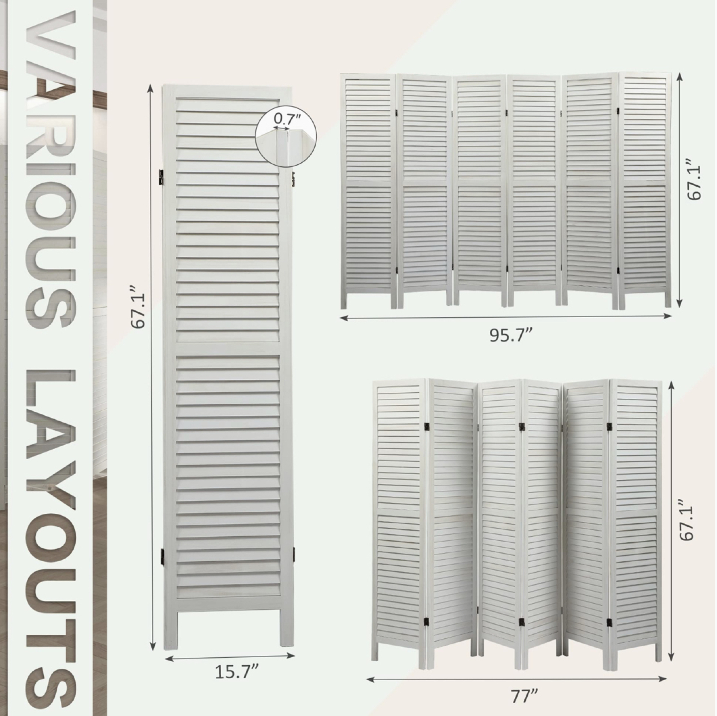 Wood Room Divider, White Wash image indicator(3)