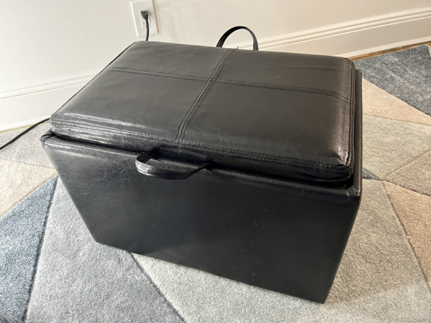 Faux leather storage ottoman