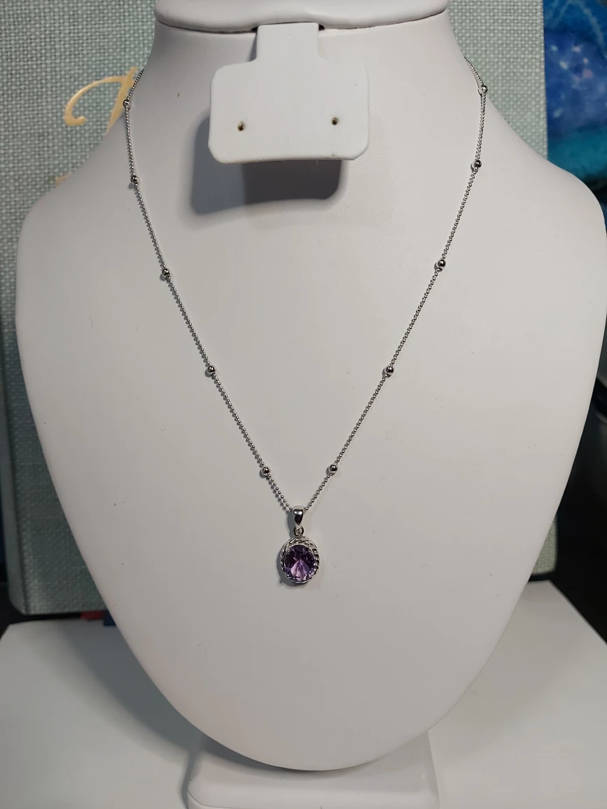 AMETHYST SOLITAIRE PENDANT NECKLACE, 925SS BRAND NEW - photo 2