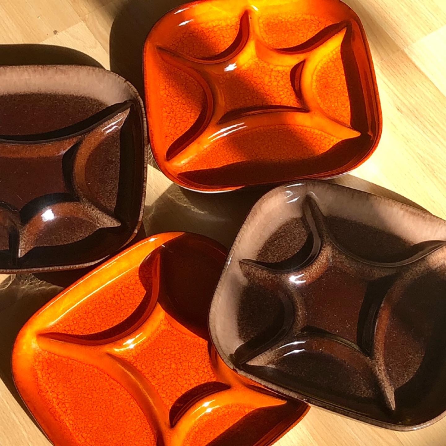 Vintage Brown and Orange Divided Plates