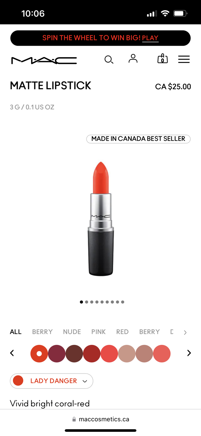 Brand new MAC lipstick (3g, full size, NOT mini) Lady Danger