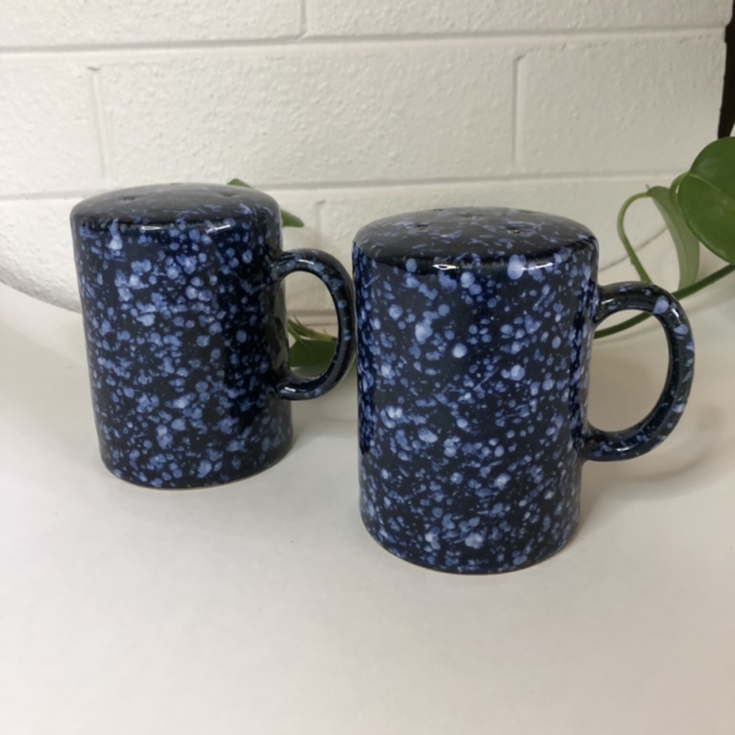 Vintage Blue Speckled Salt & Pepper Shakers