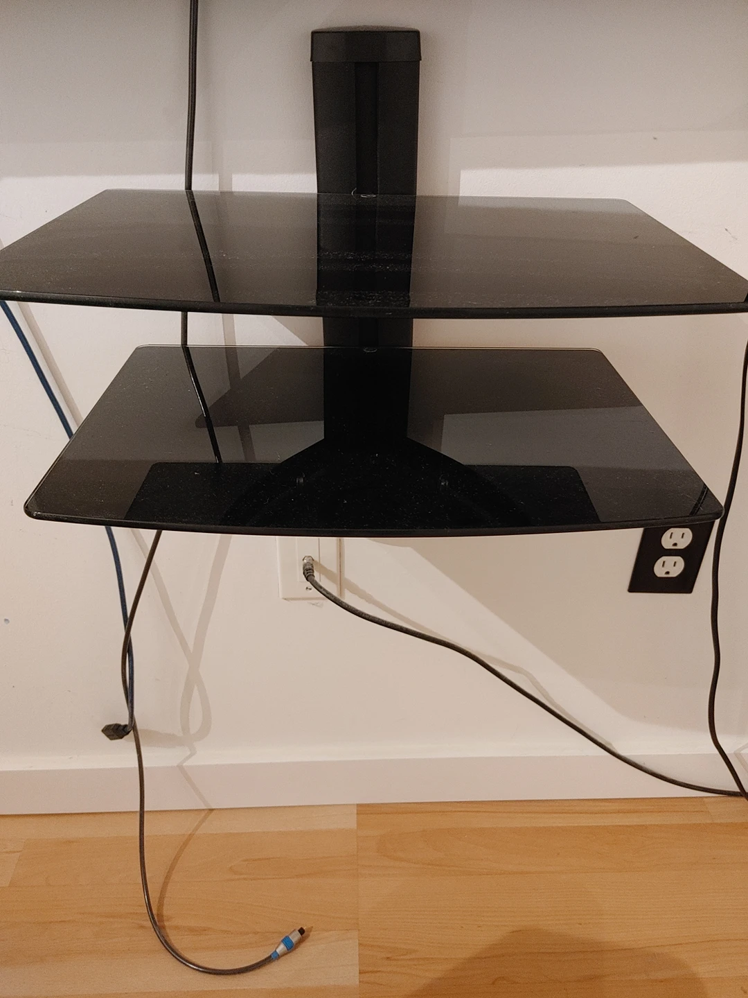 Moving sales tv stand glass shelves wall mount thumbnail