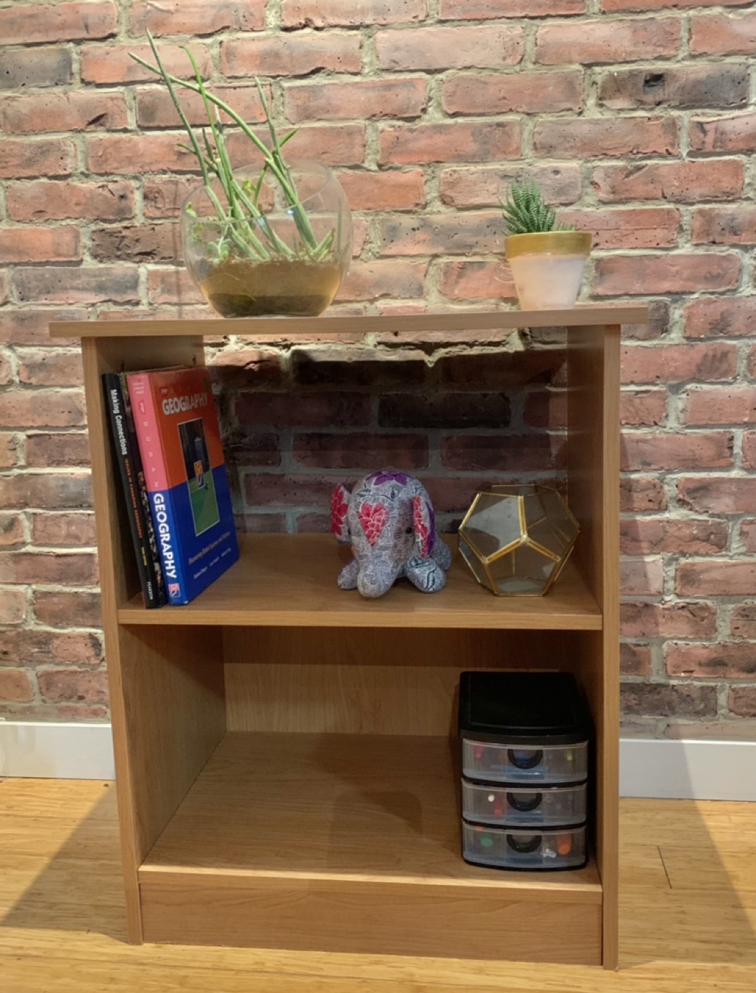 Brown bookshelf side table
