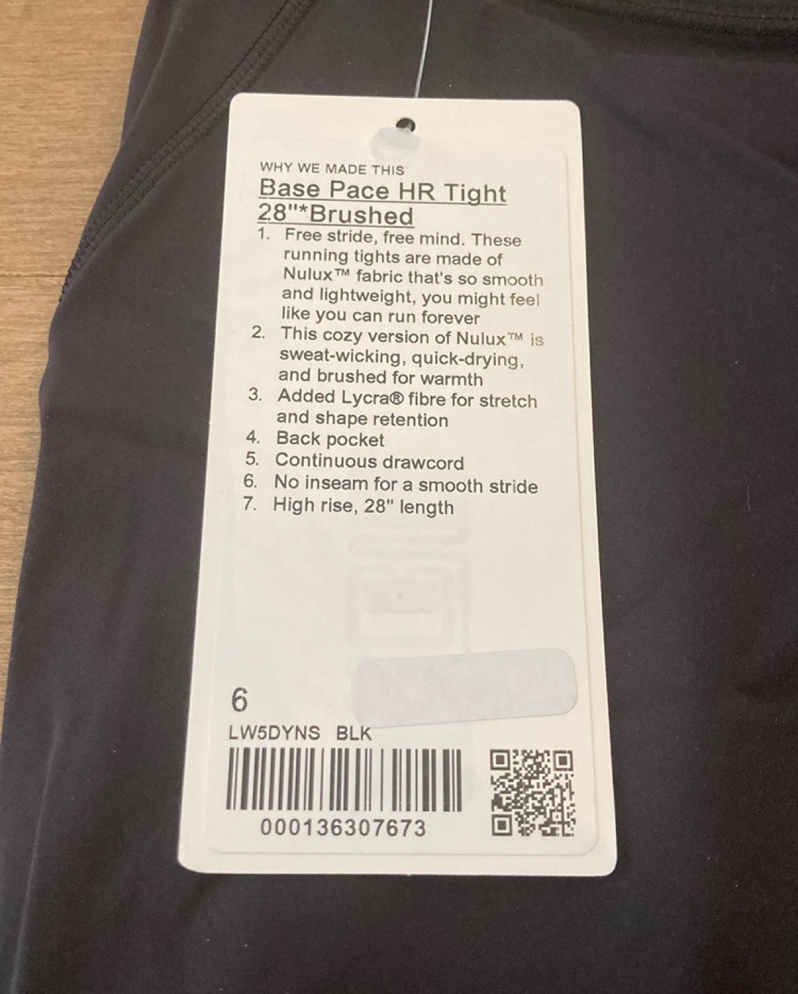 NWT Lululemon Black Base Pace HR Tight 28” *Brushed, Size 6 - photo 4