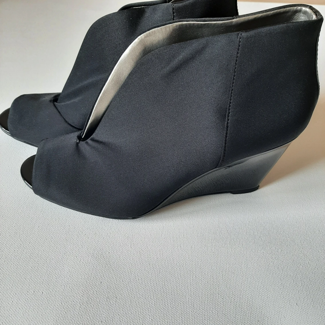 Black Peep Toe Wedged Ankle Booties thumbnail