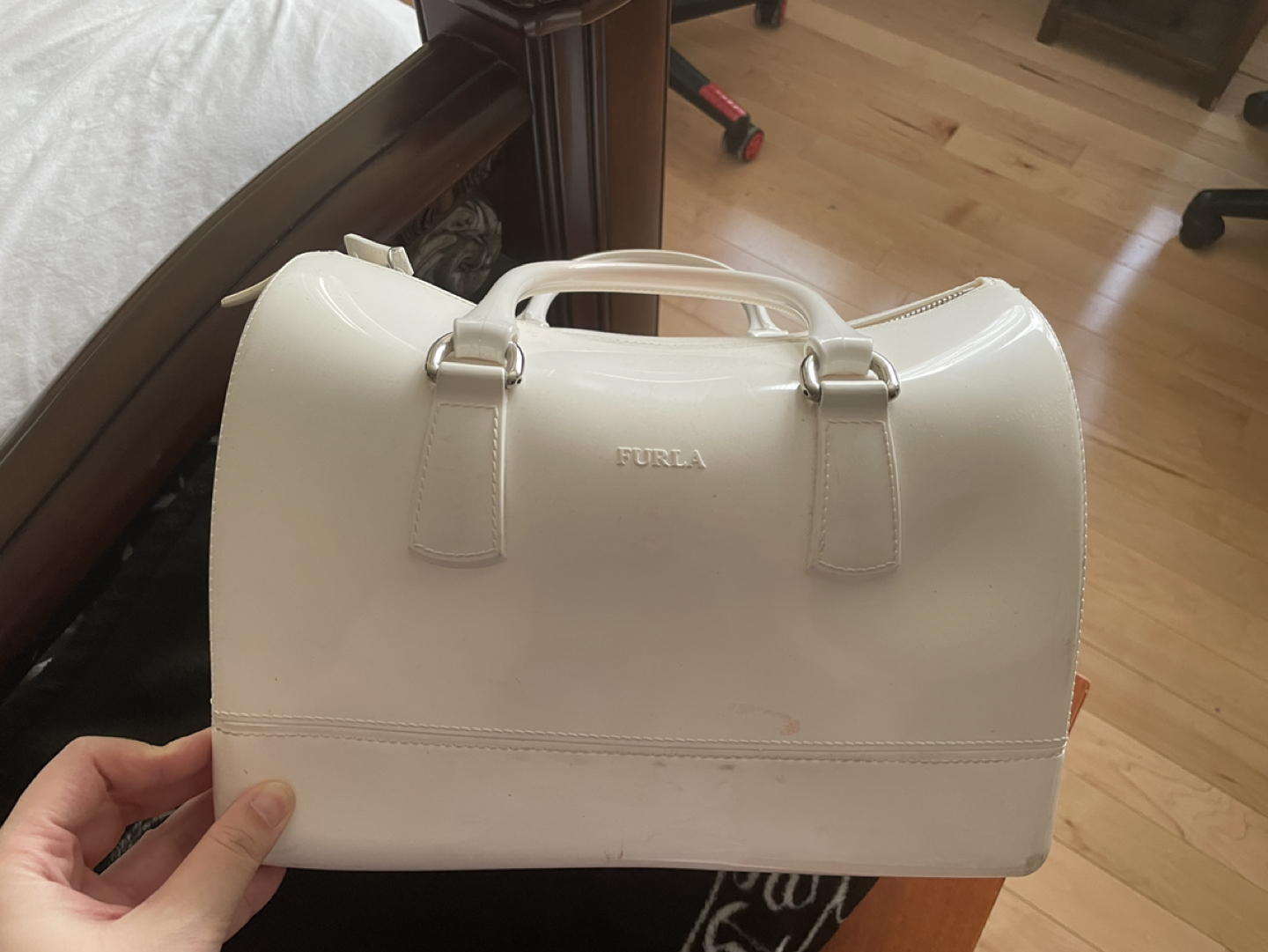 Furla white Bag, big tote bag, with lock thumbnail