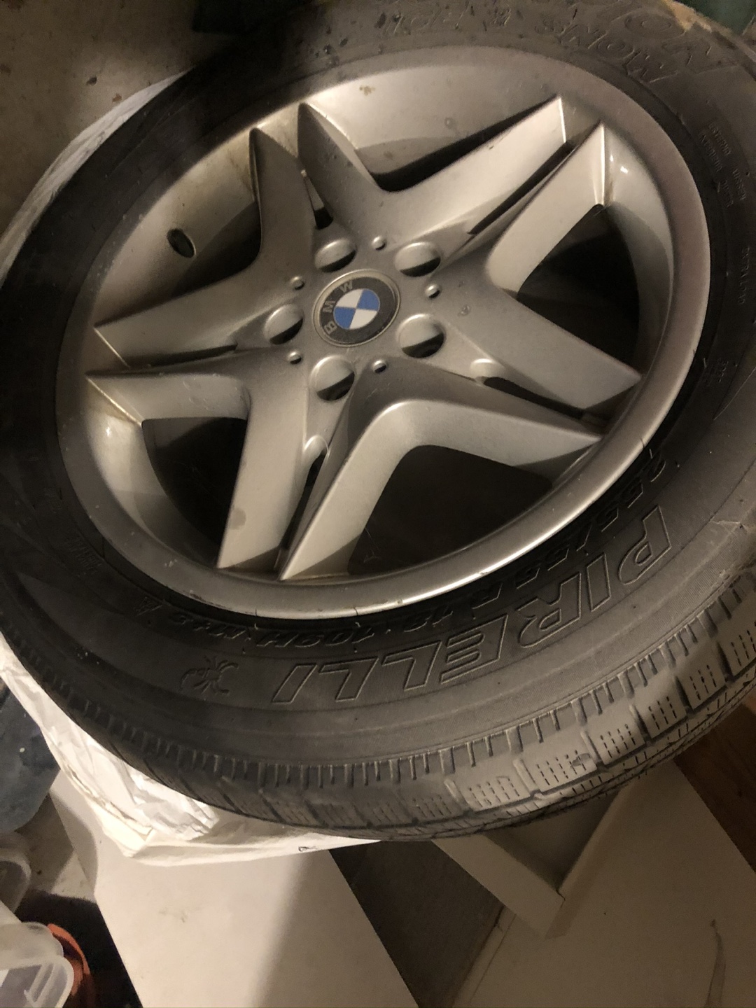 3 BMW Pirelli winter tires, with rim. Very good condition! thumbnail