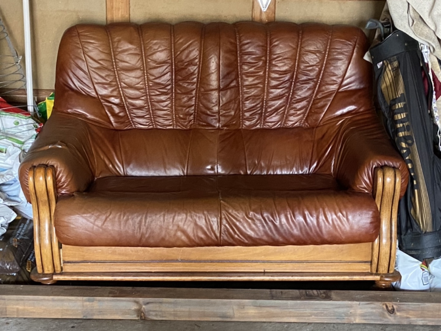 Brown leather couch set thumbnail
