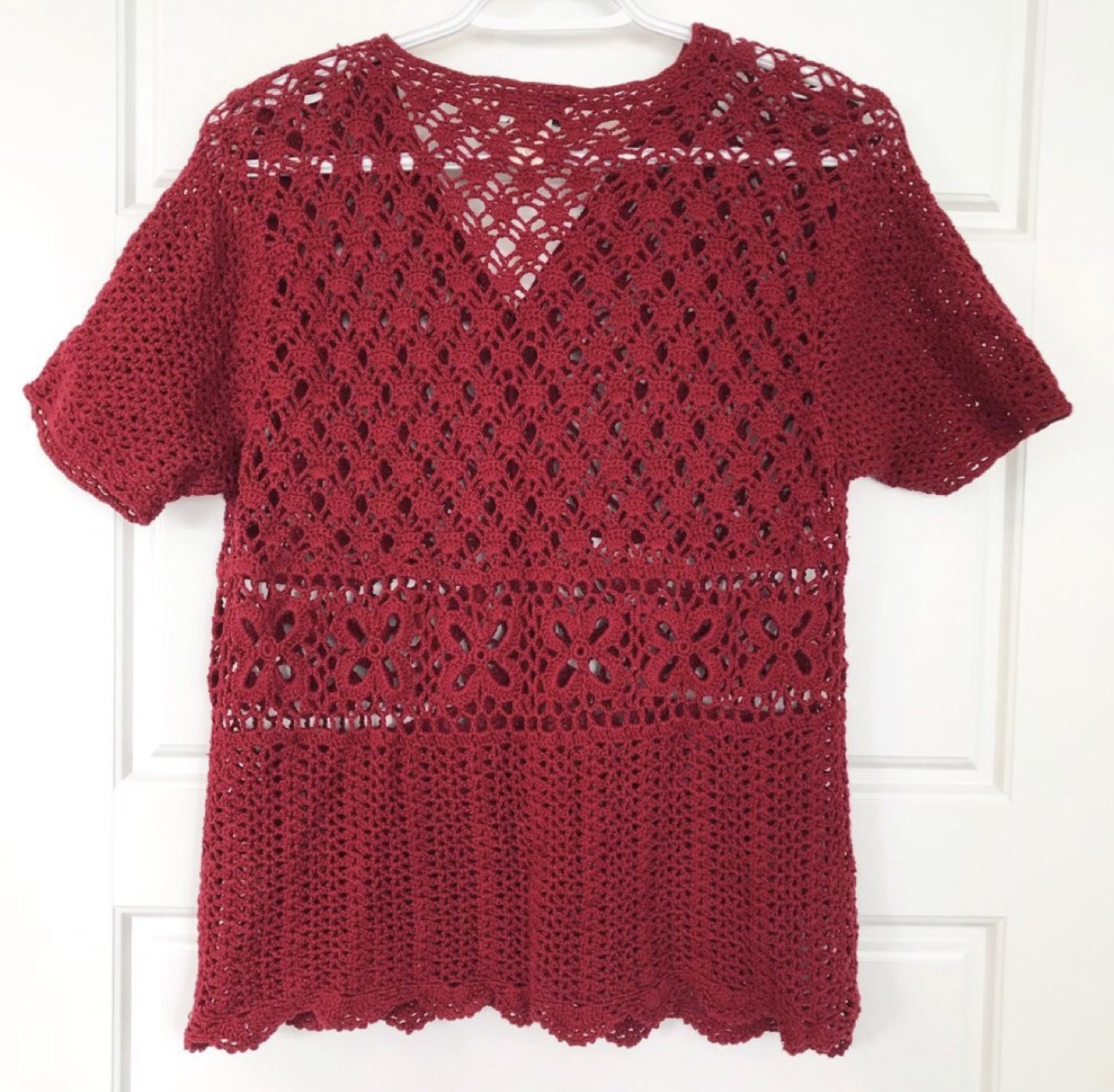 Red Knit Short Sleeve Button Up Cardigan image indicator(4)