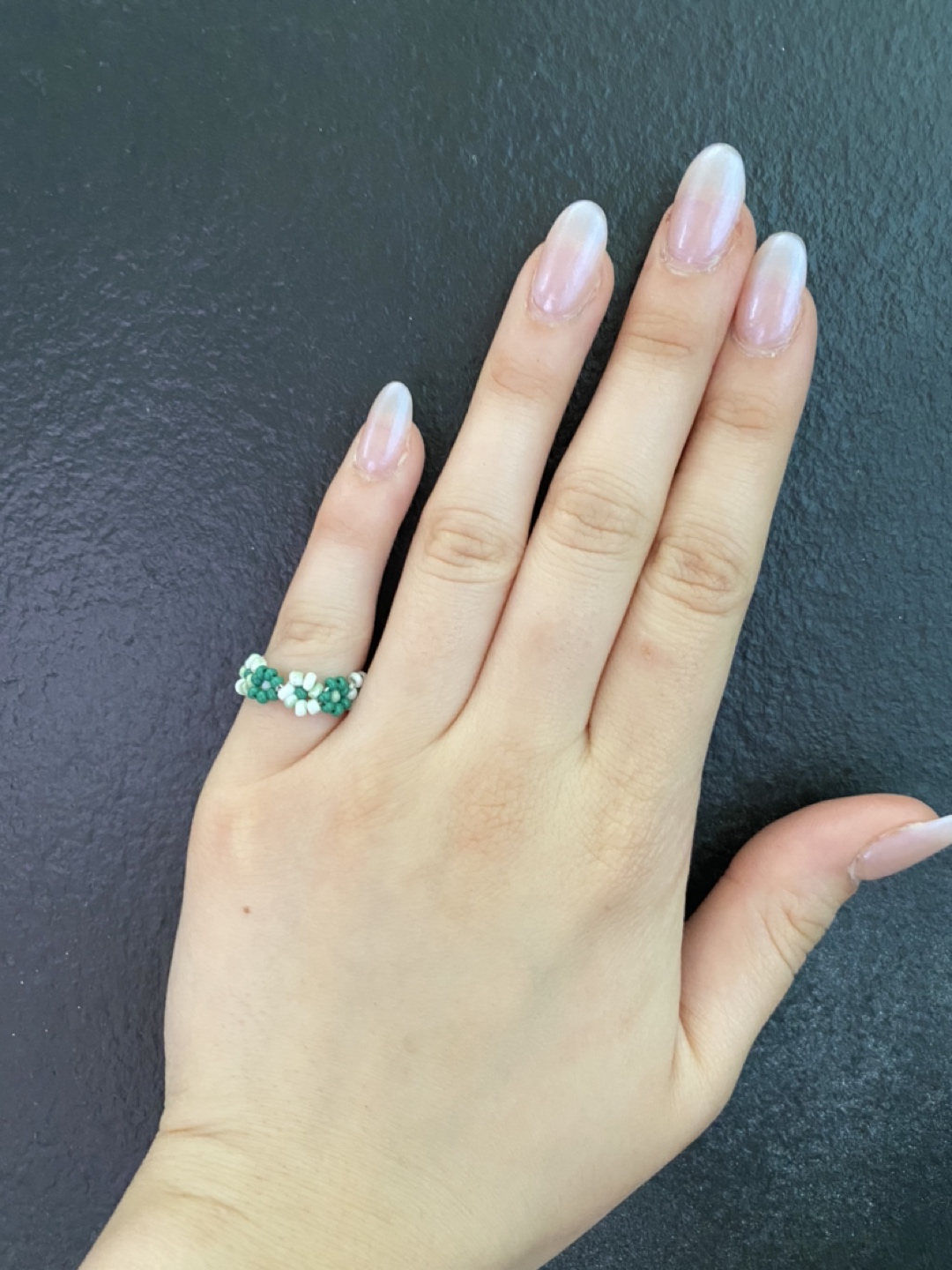 Beaded green floral ring