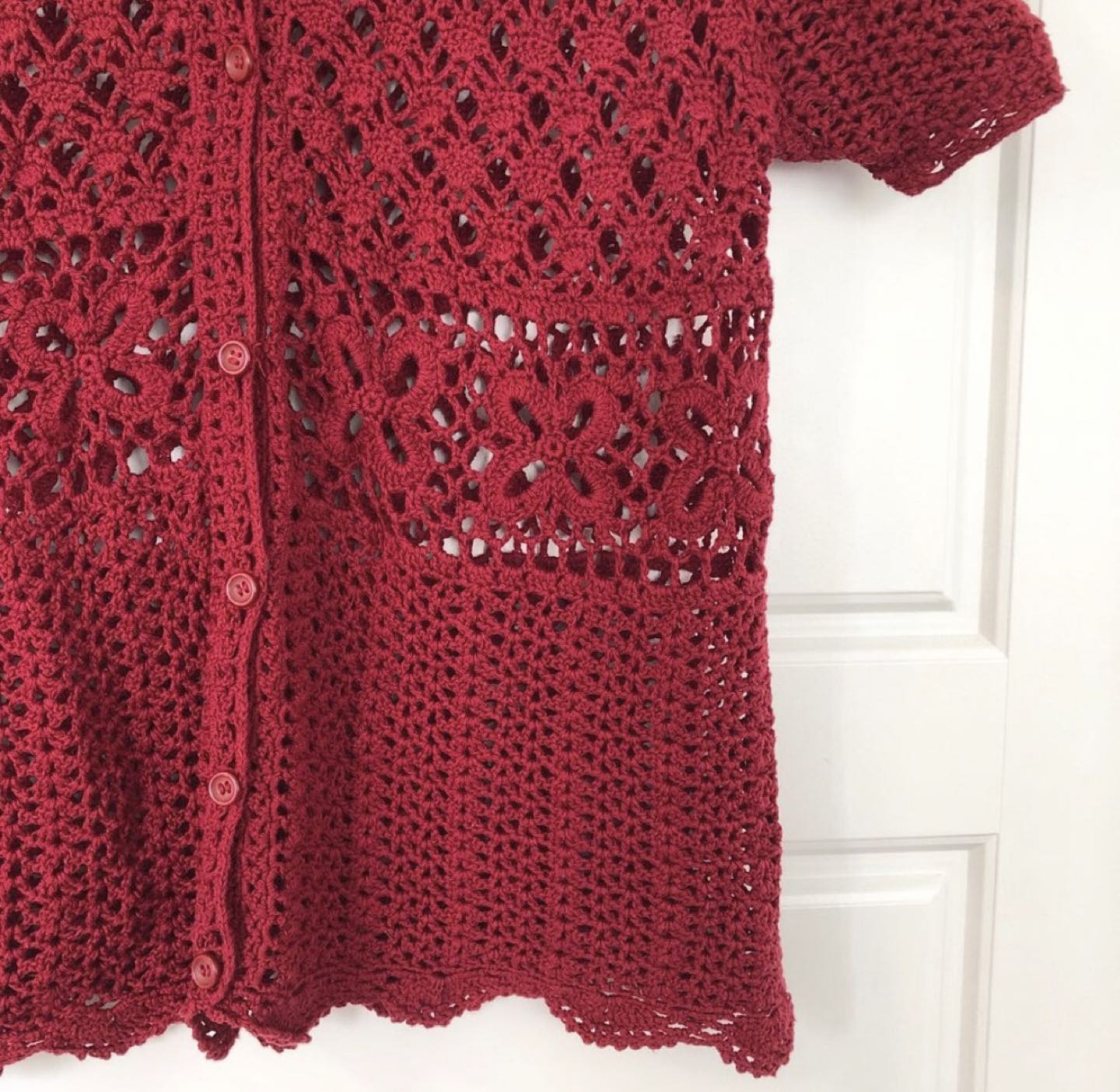 Red Knit Short Sleeve Button Up Cardigan image indicator(3)