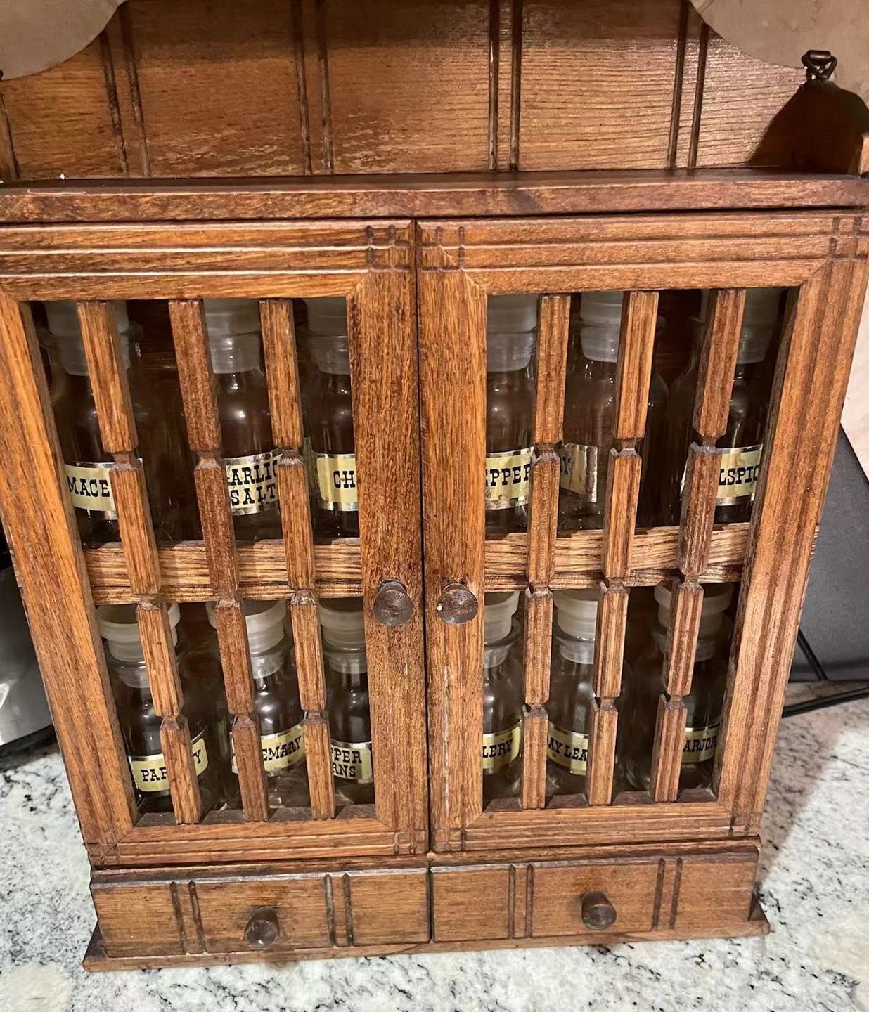 Elegant sauce bottles with wood shelves thumbnail
