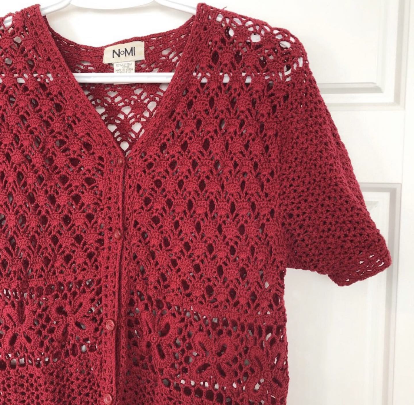 Red Knit Short Sleeve Button Up Cardigan image indicator(2)