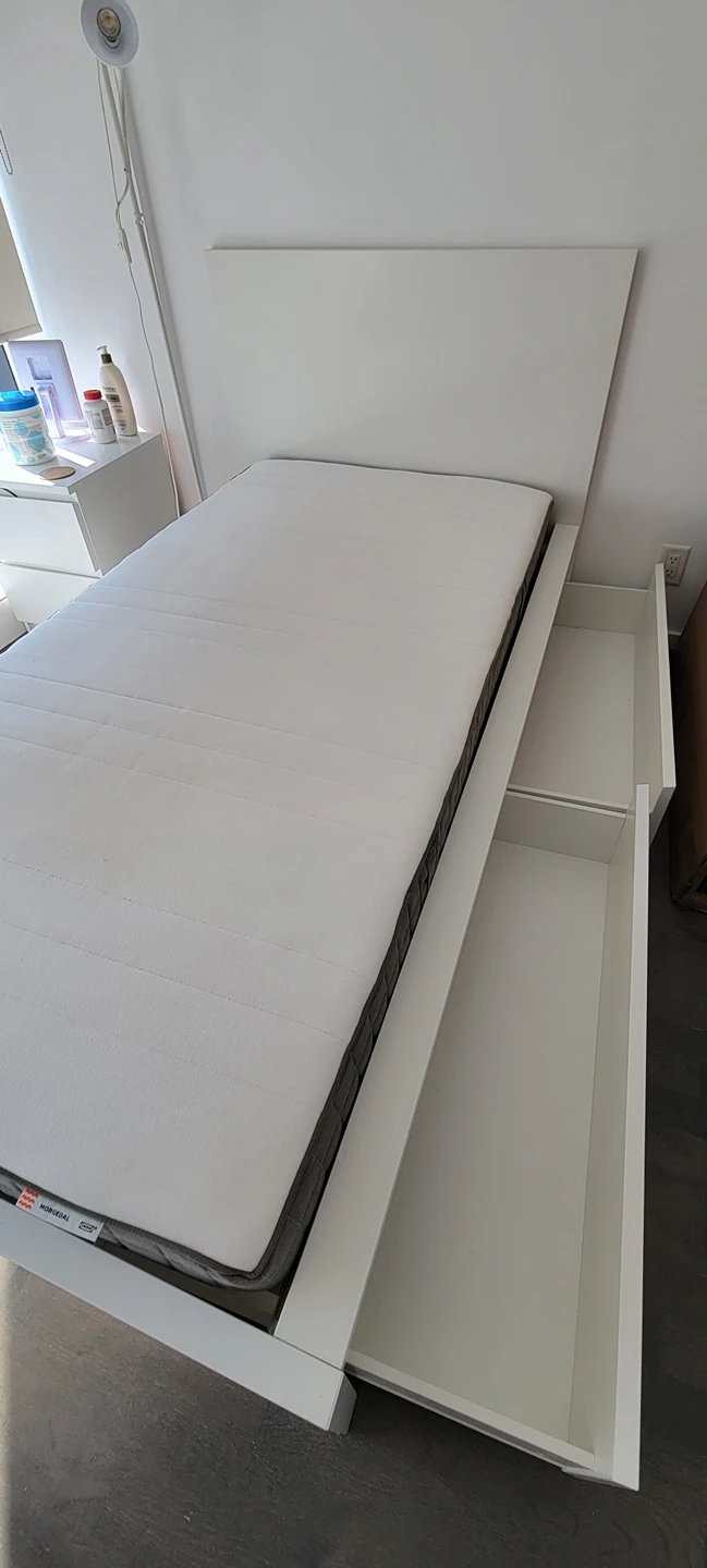 Ikea Malm bed with storage boxes & mattress