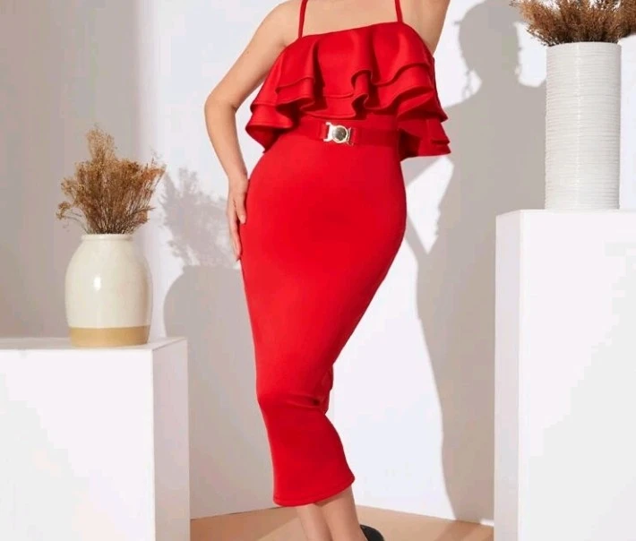 layered cami bodycon red dress medium size thumbnail