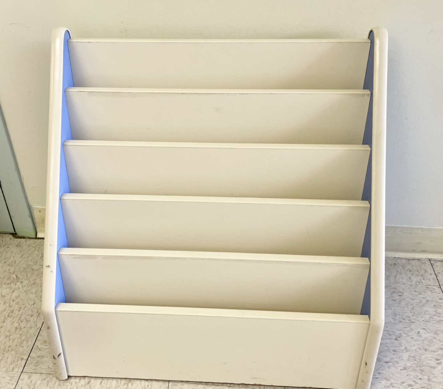 Bookshelf, blue vinyl protective edging. Safe rounded edges. - photo 2