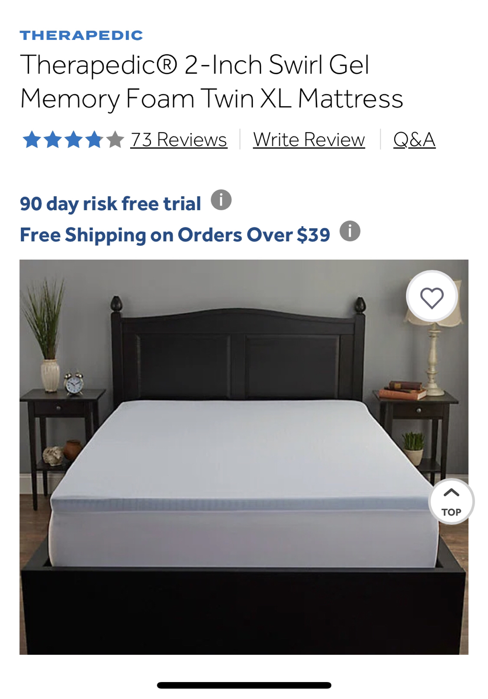 Therapedic 2 memory gel mattress enhancer twin / Twin XL