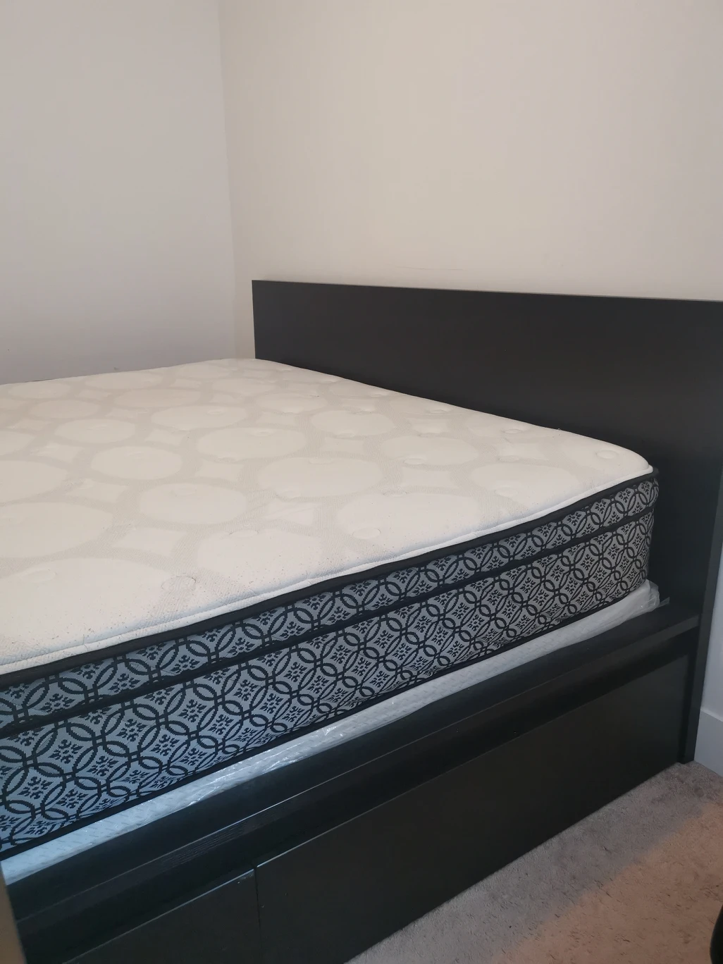 MALM High bed frame/2 storage drawers, black-brown/Luröy, King