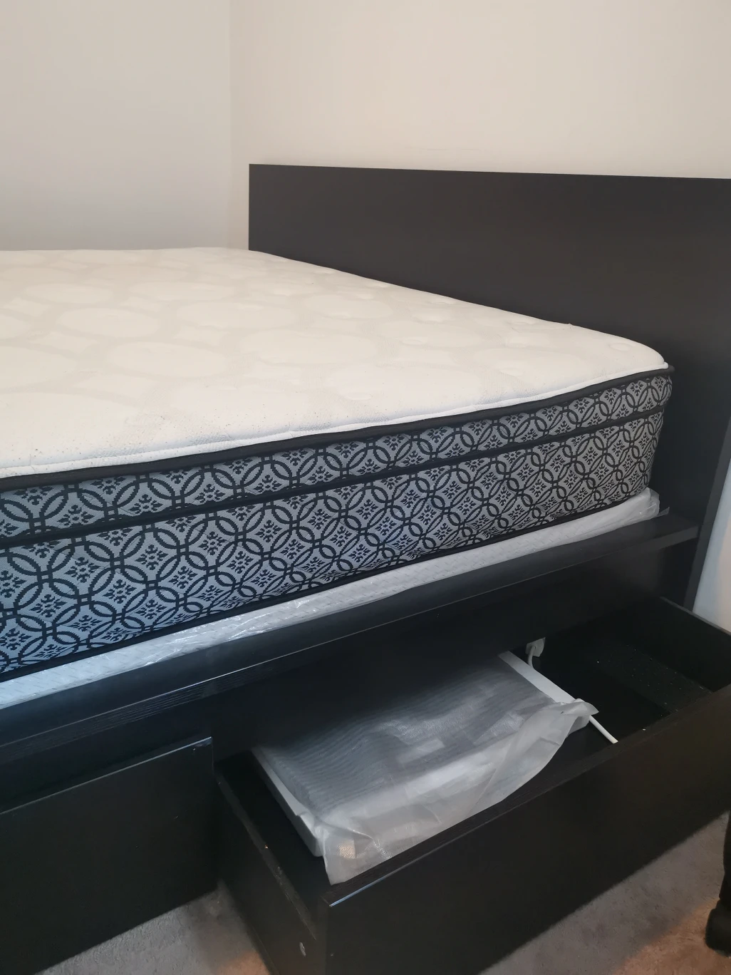 MALM High bed frame/2 storage drawers, black-brown/Luröy, King - photo 2