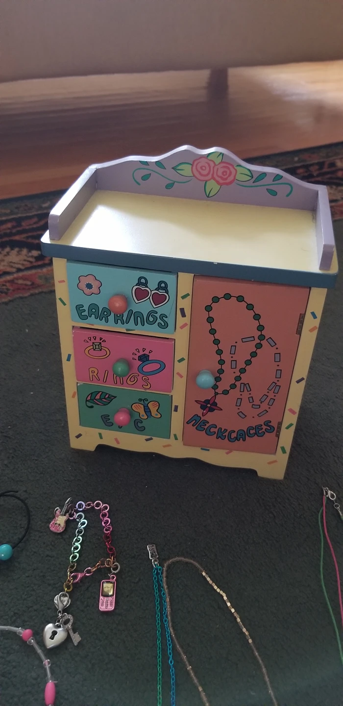 cute jewelry box and collection of children's jewelry