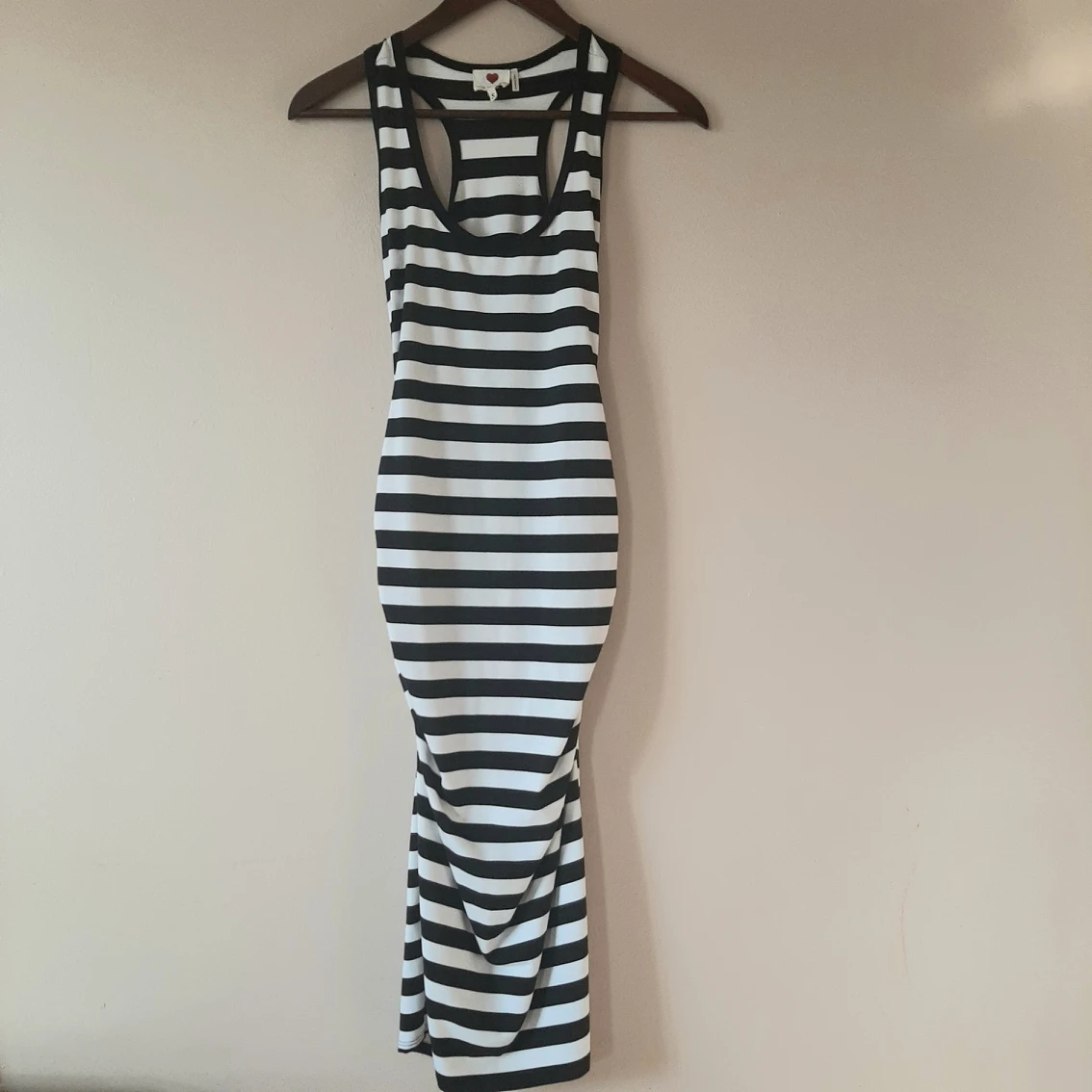 Black White Striped Scrunch Summer Dress thumbnail