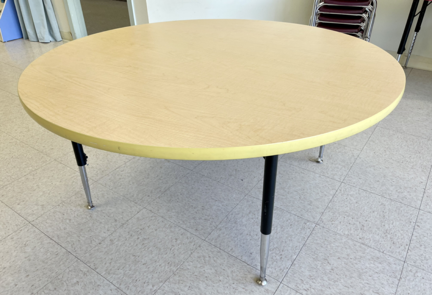 Adjustable table, round maple with yellow , 48” x 25H. - photo 2