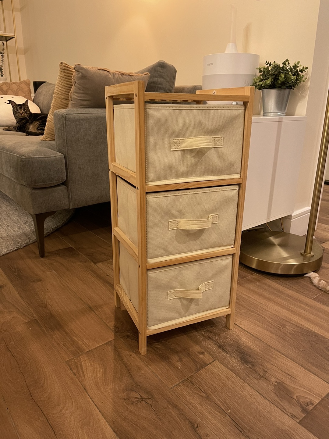 3 Drawer Wood Chest with Fabric bins