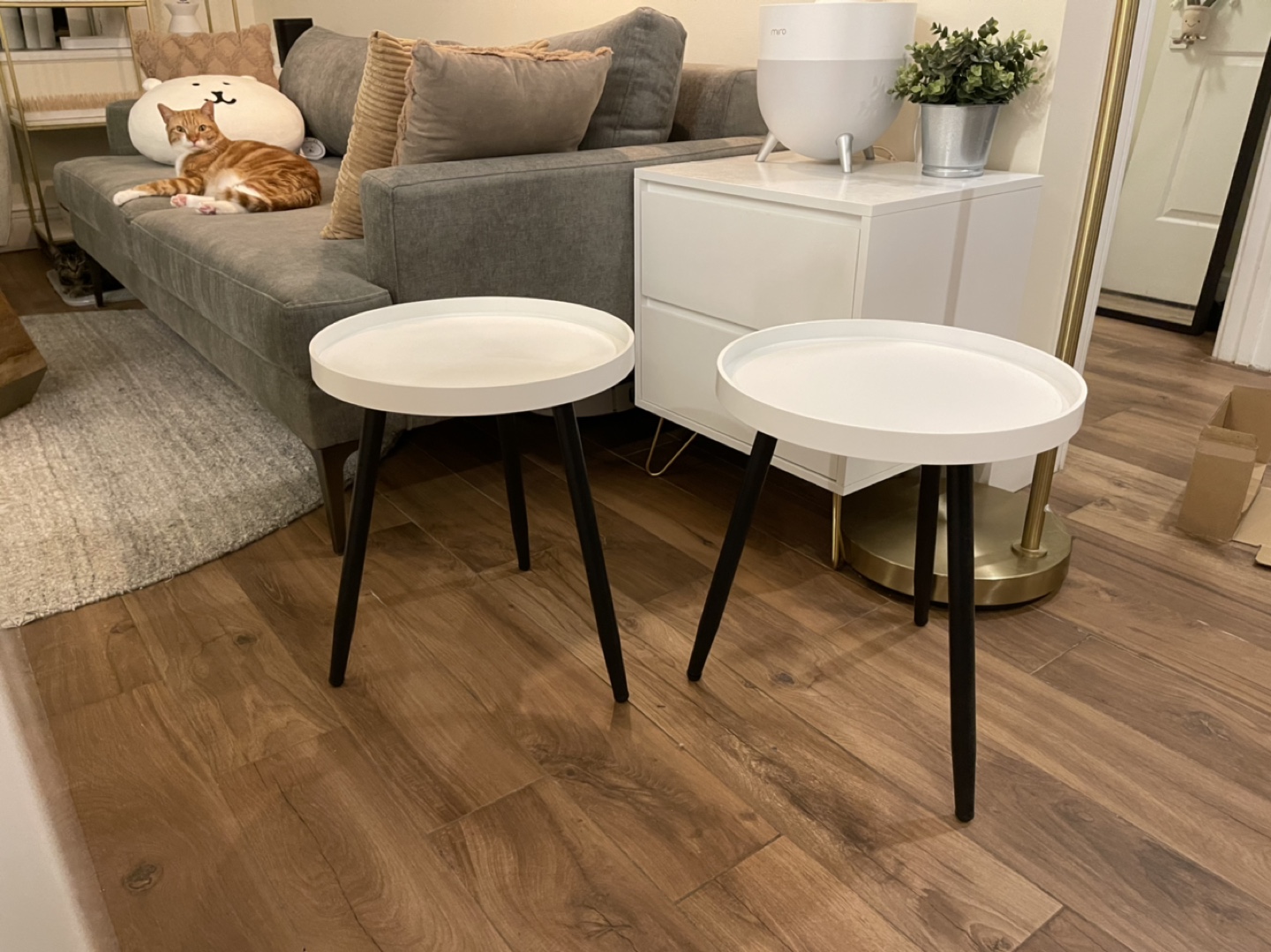 Two Wooden Side Table Tray Metal Legs Nightstand