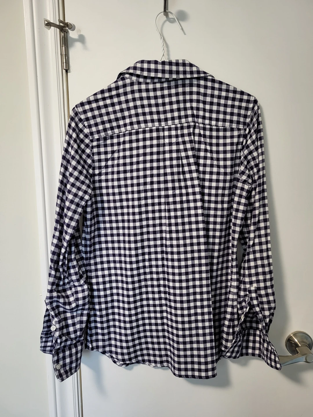 Banana Republic Navy/White Checkered Shirt (Size Womens XS) image indicator(2)