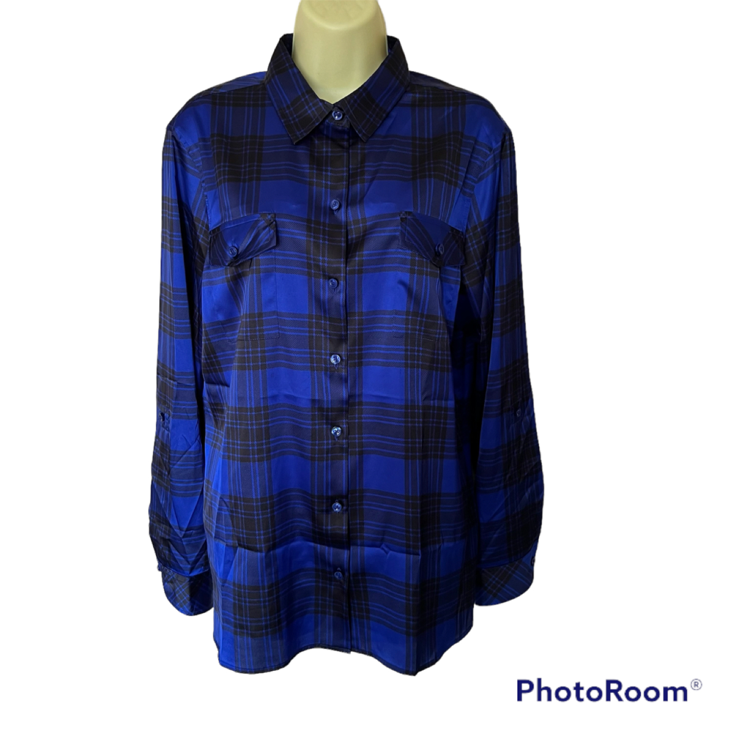 Jones New York casual Plaid blue Shirt. Size X-Large