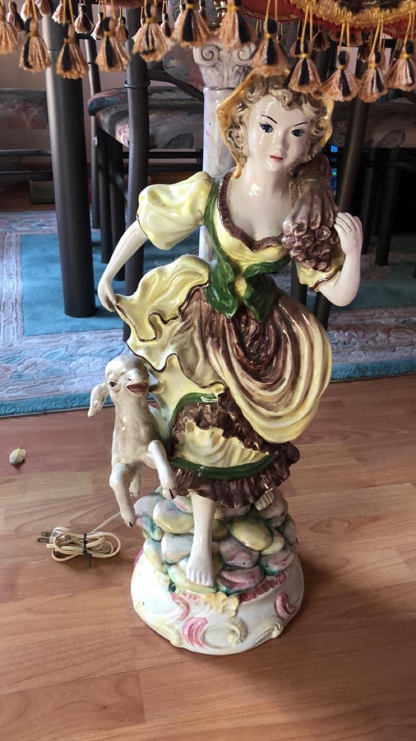 Tall floor lamp shepherdess and lamb ceramic - photo 2