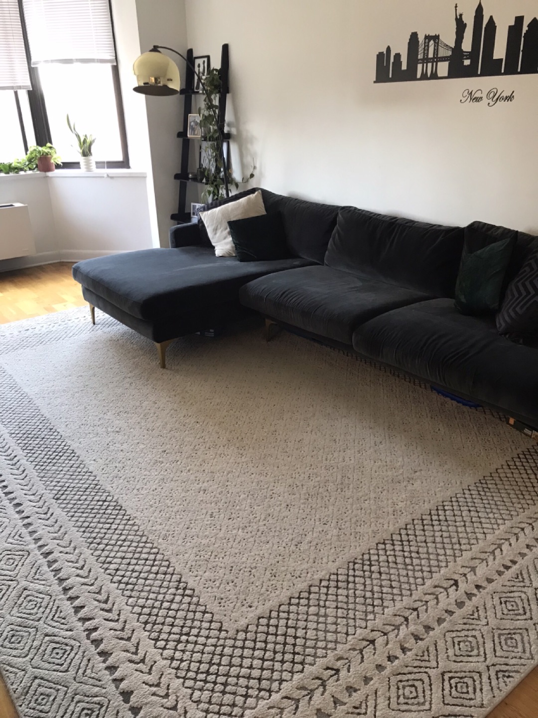 Black velvet L shaped sectional sofa