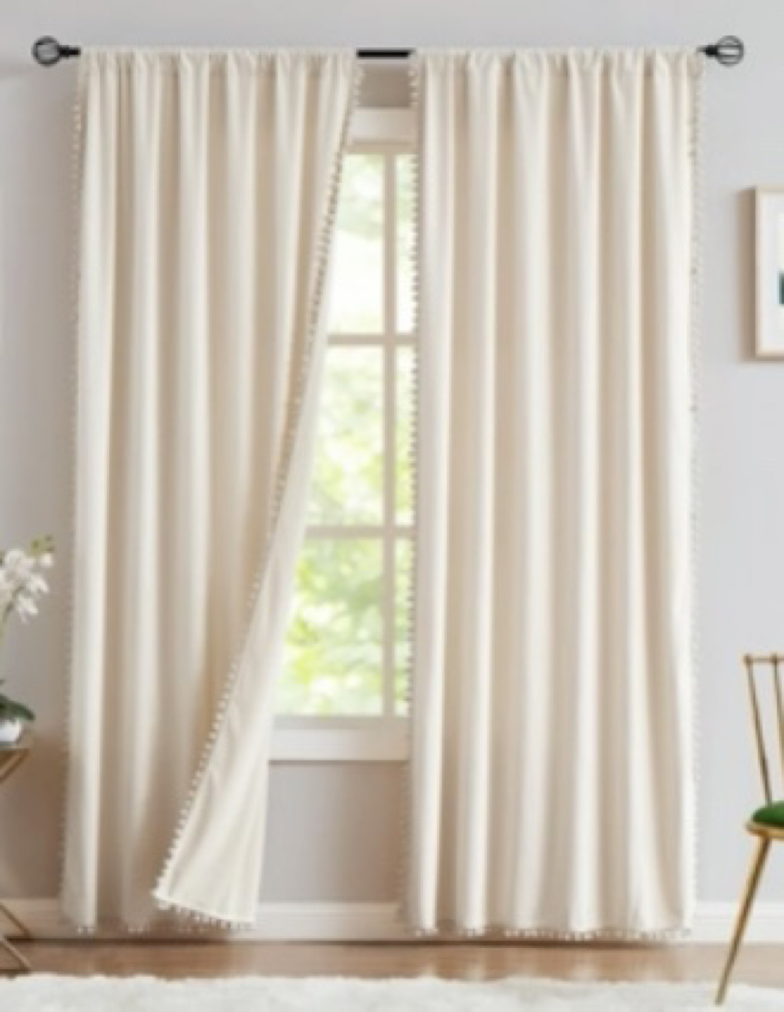 Ivory Velvet Pom Pom Curtains 42" x 95"