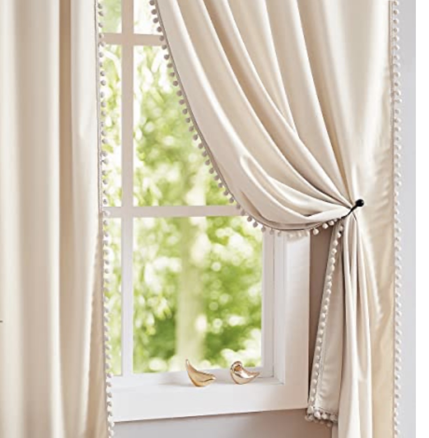 Ivory Velvet Pom Pom Curtains 42" x 95" - photo 4