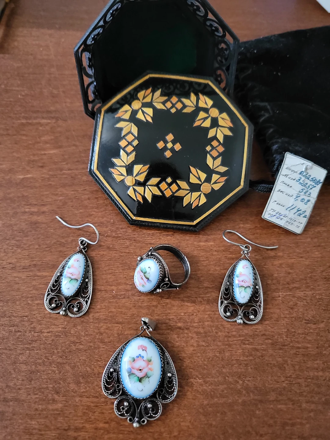 Authentic Russian filigree jewellery set