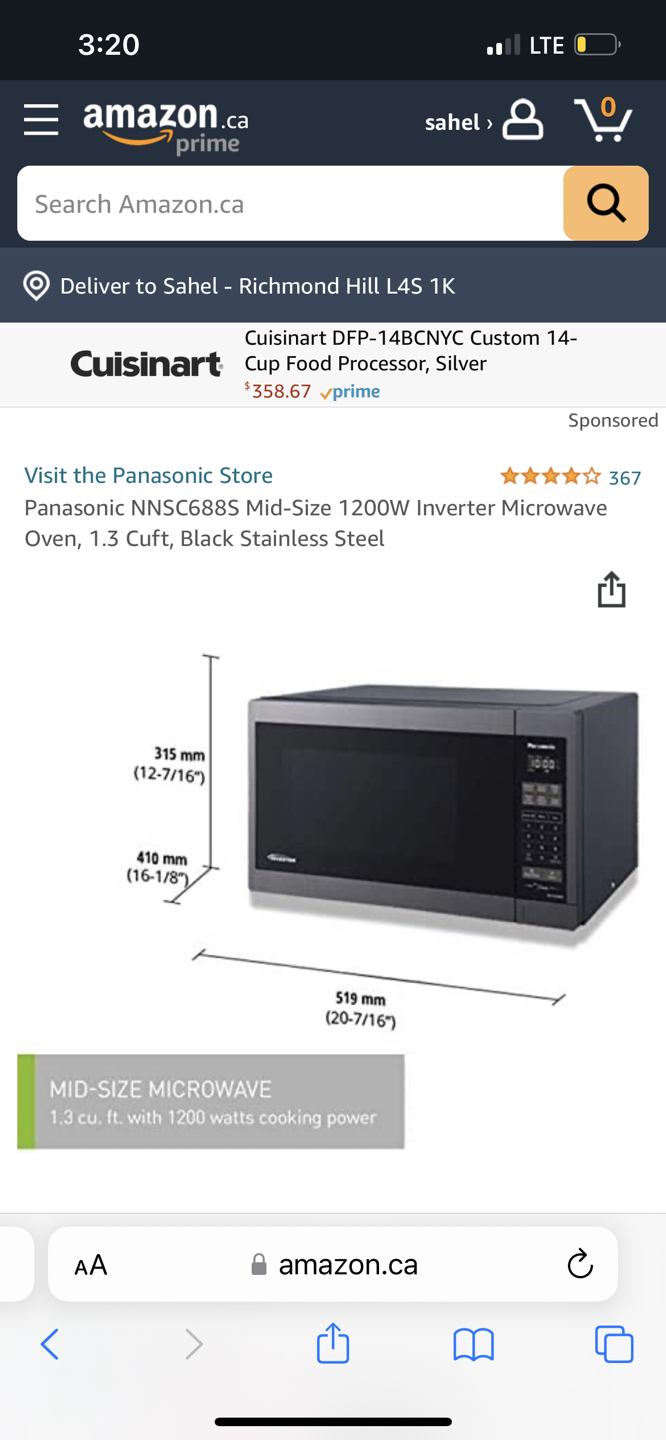 Panasonic Mid-Size 1200W Inverter Microwave Oven, 1.3 Cuft
