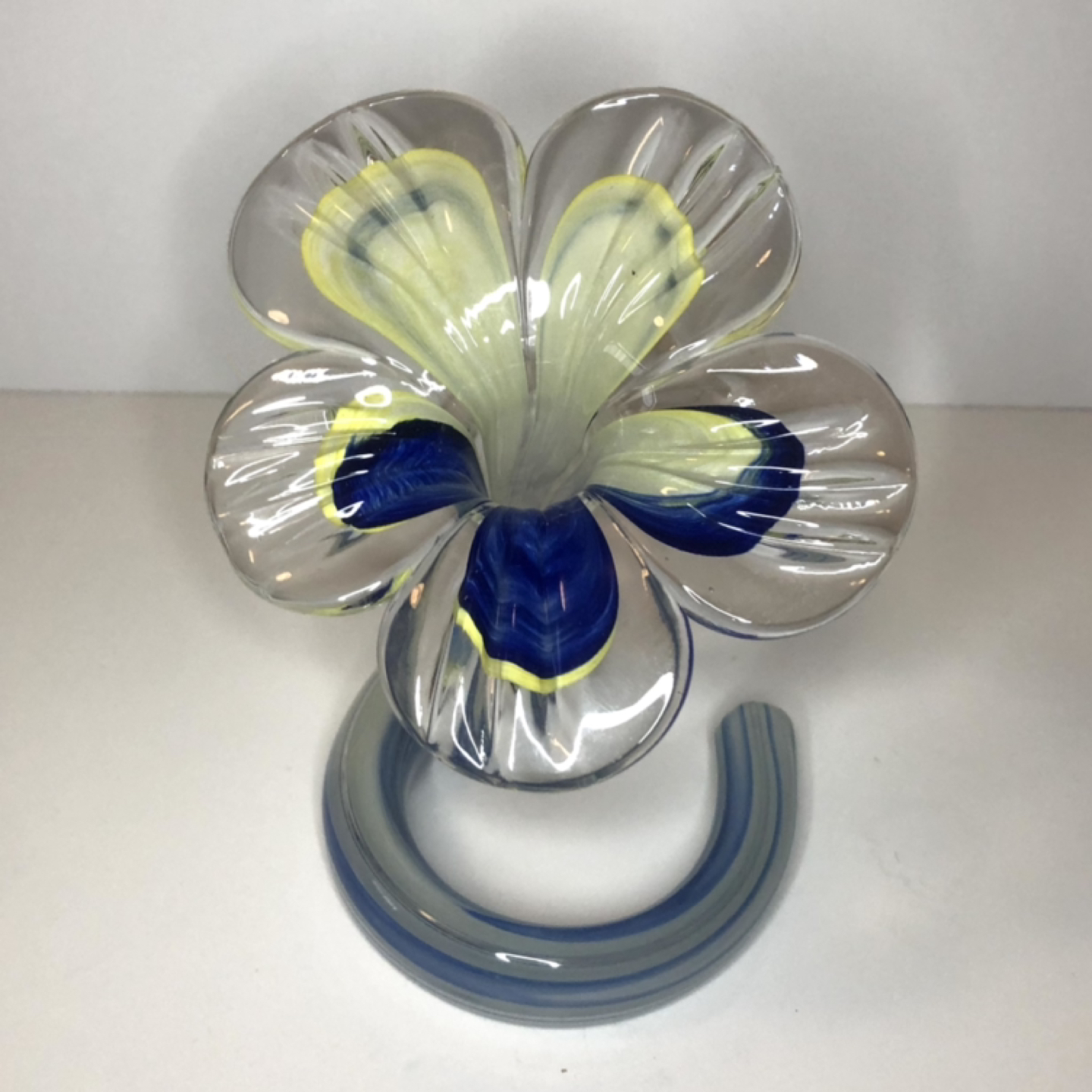 Vintage Murano Glass Blue & Yellow Flower Vase - photo 3