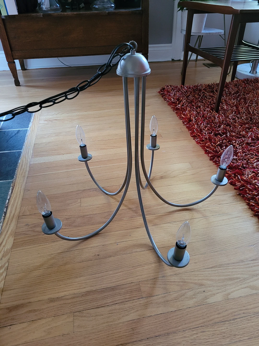 Silver Light Fixture long chain chandelier