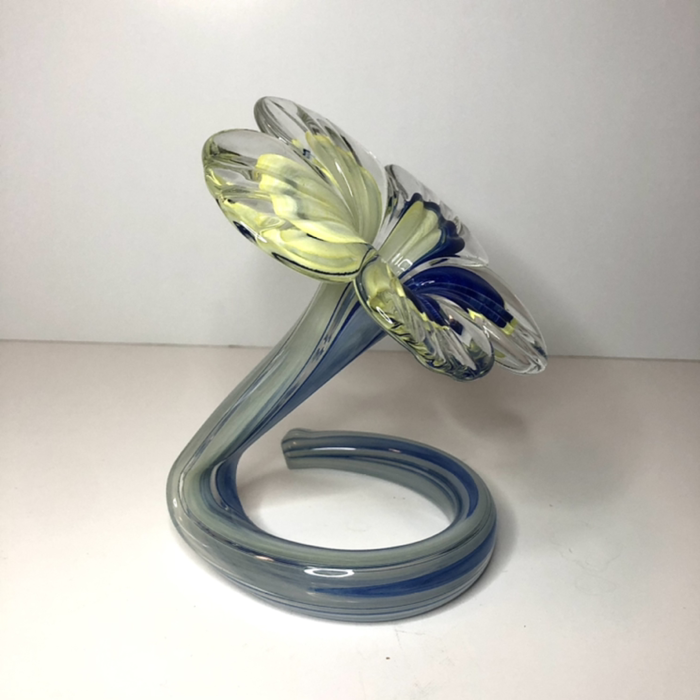 Vintage Murano Glass Blue & Yellow Flower Vase - photo 2