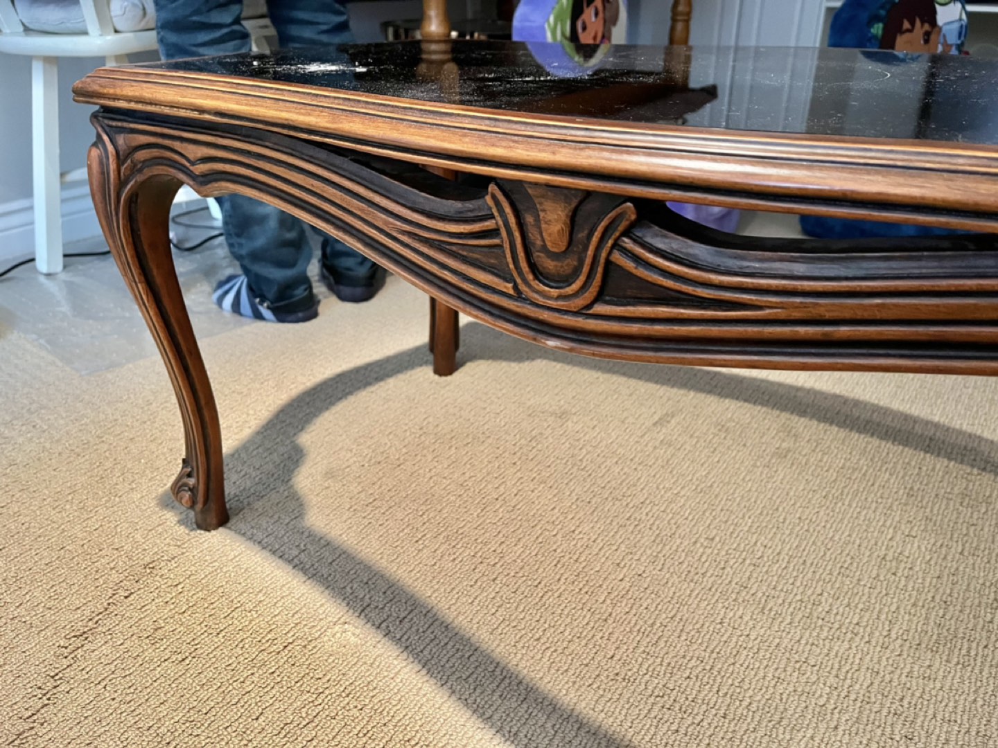 ANTIQUE SOLID WOOD AND GLASS COFFEE TABLE