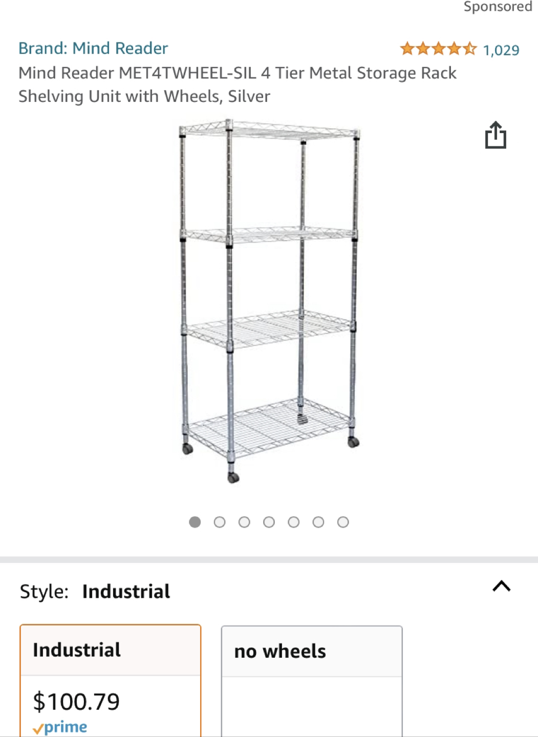 4 Tier Metal Storage Rack Shelving Unit with Wheels, Silver