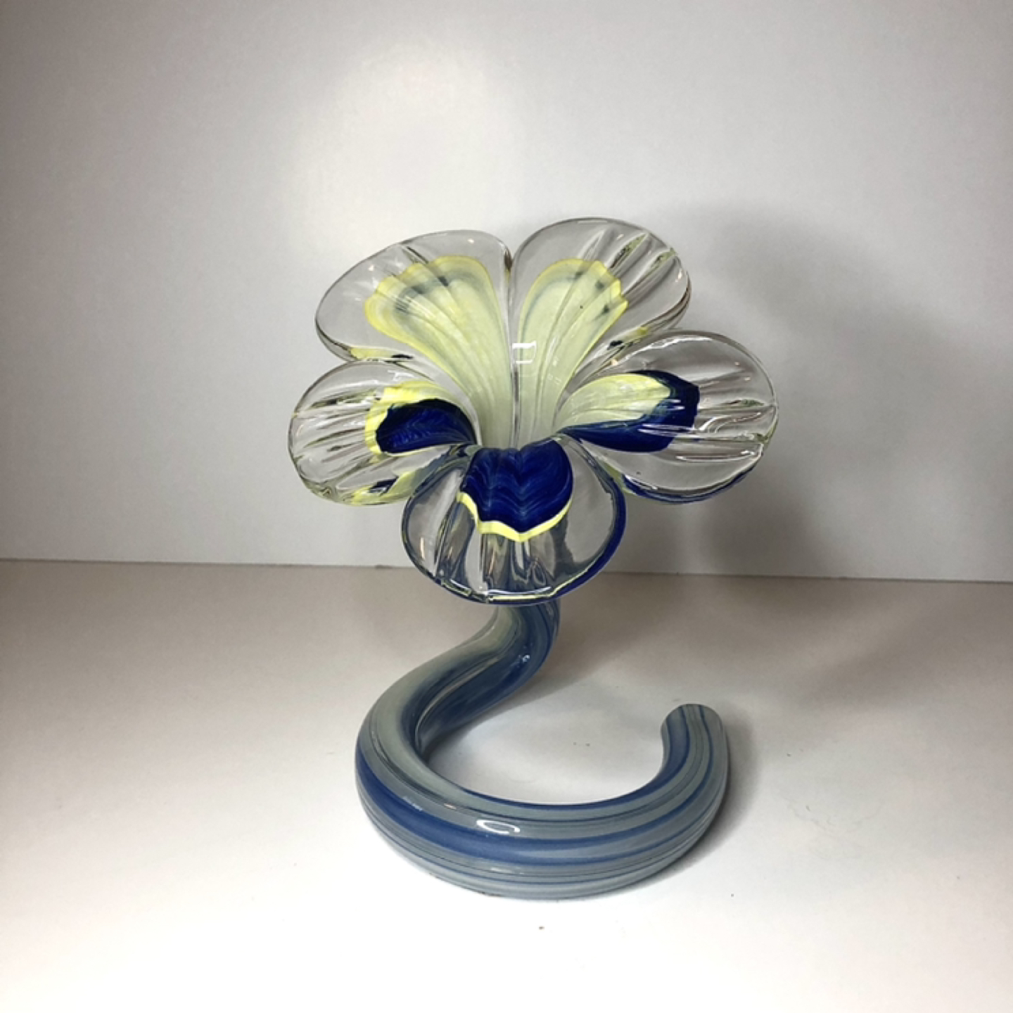 Vintage Murano Glass Blue & Yellow Flower Vase